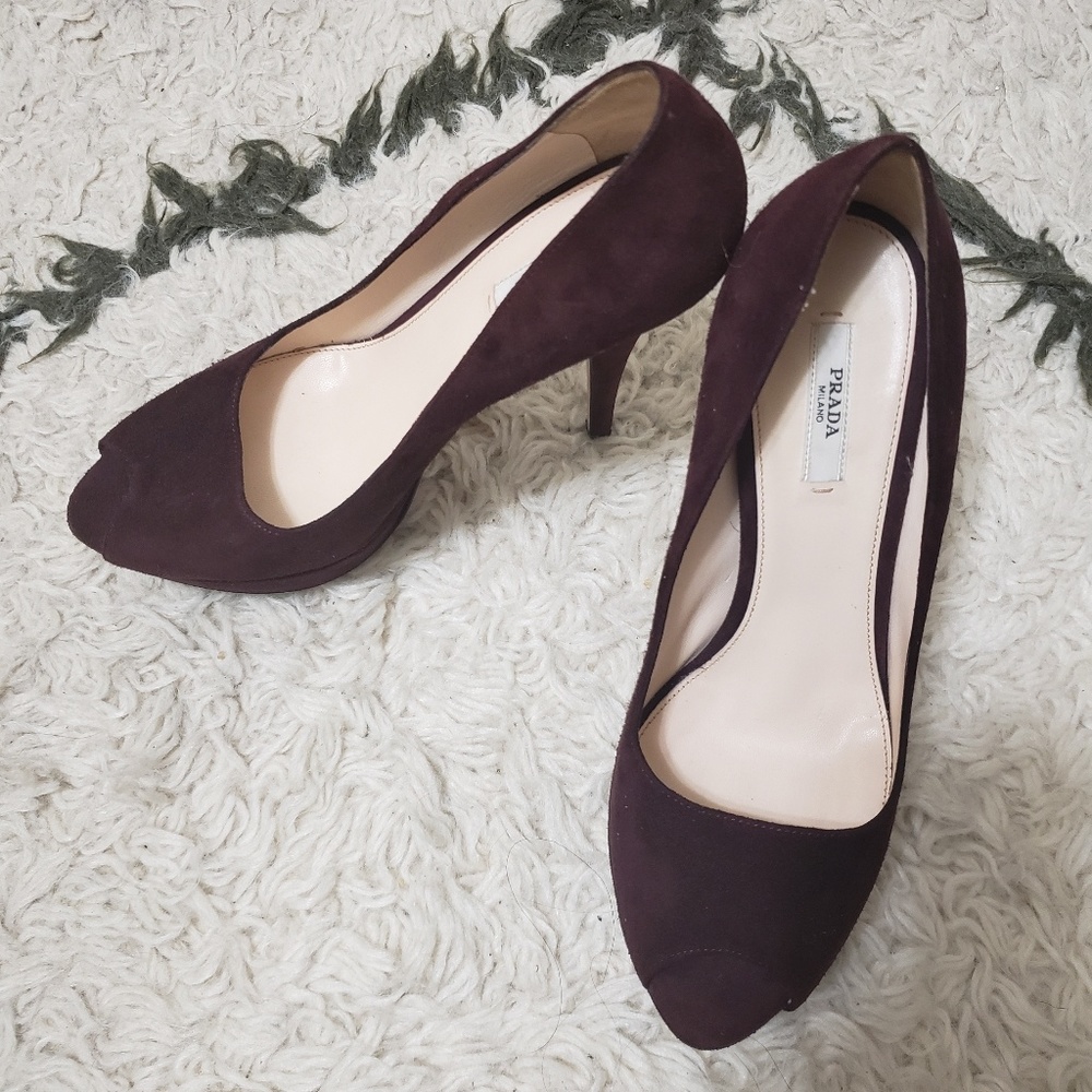 Prada Peep Toe Suede Pumps - Picture 5 of 8